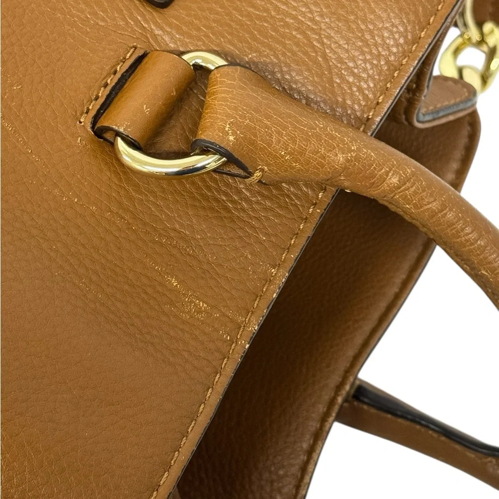Michael Kors Hamilton Camel Brown Leather Satchel Tote Shoulder Bag 14 x 13 x 6 - Picture 9 of 16